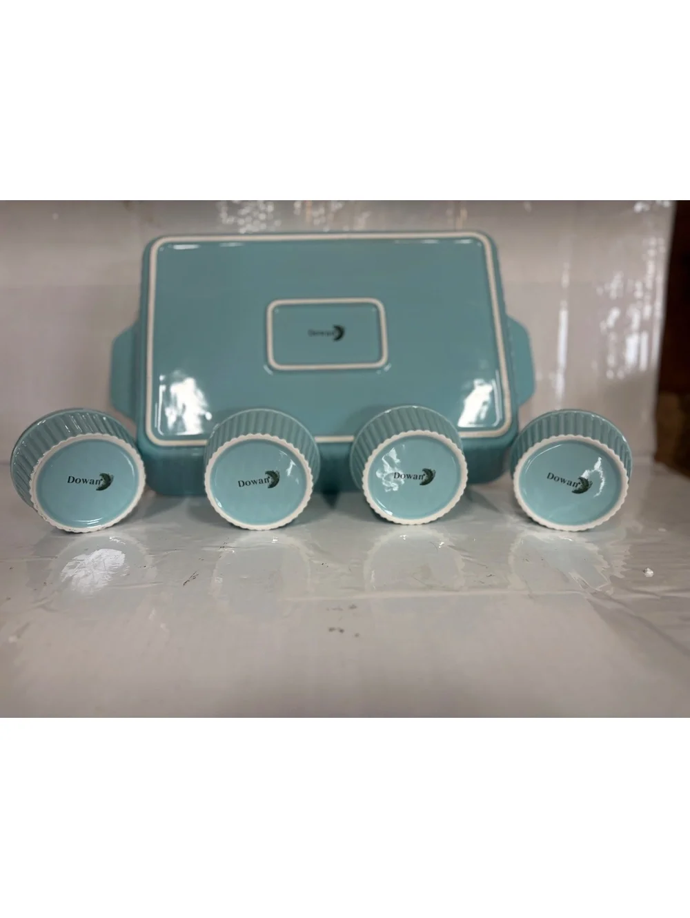 Dowan Blue Ceramic Baking Dish with 4 Ramekins Set